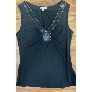 Medium Cache Black Sequin V Neck Sleeveless Top